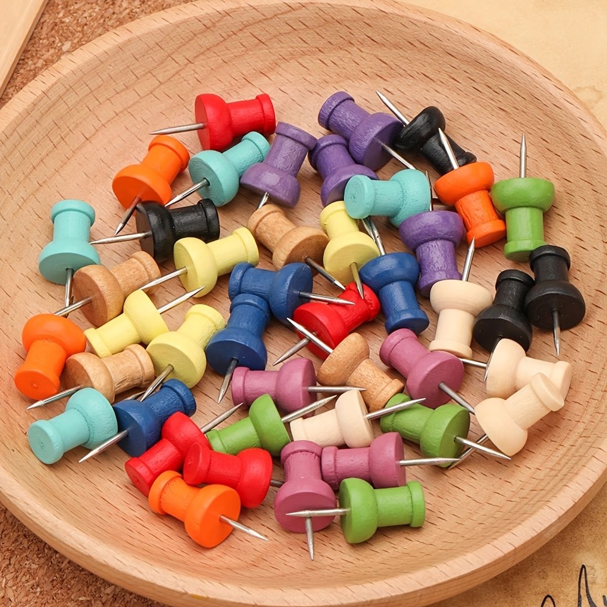 50Pcs Colorful Wood Push Pins  - Bulletin Board Cork 评论和价格