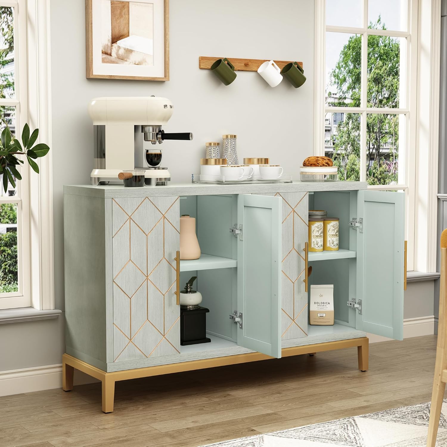 4-Door Accent Cabinet Modern C - Office Furniture Credenza 评论和价格