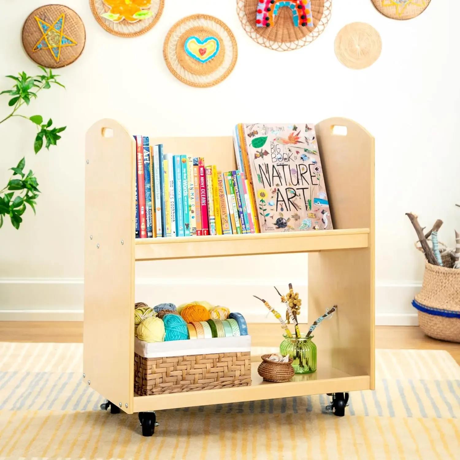 Kids Book Storage Cart - Natur - Book Cart Rolling 评论和价格