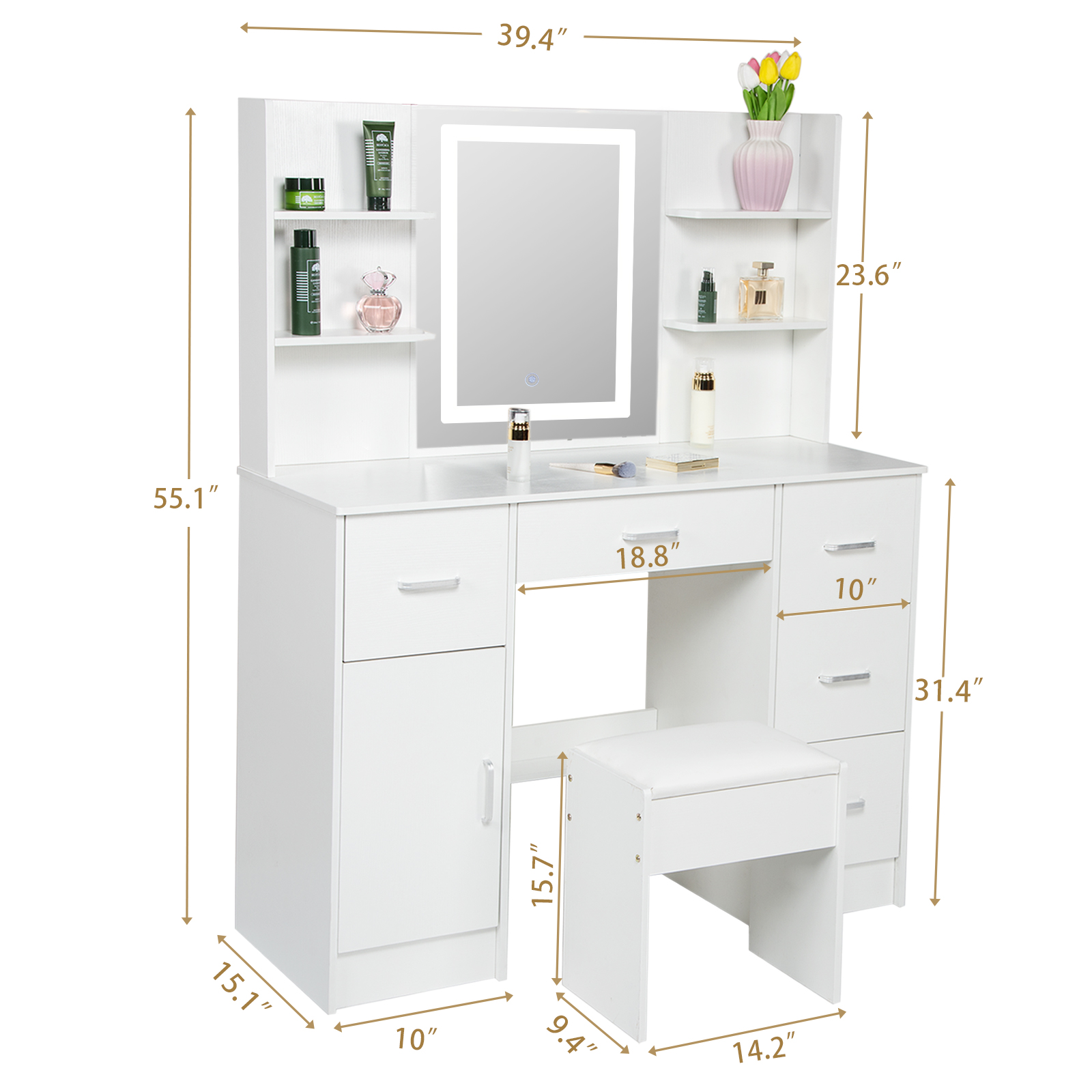 LED Lighted Vanity Table Set,  - Office Furniture Credenza 评论和价格